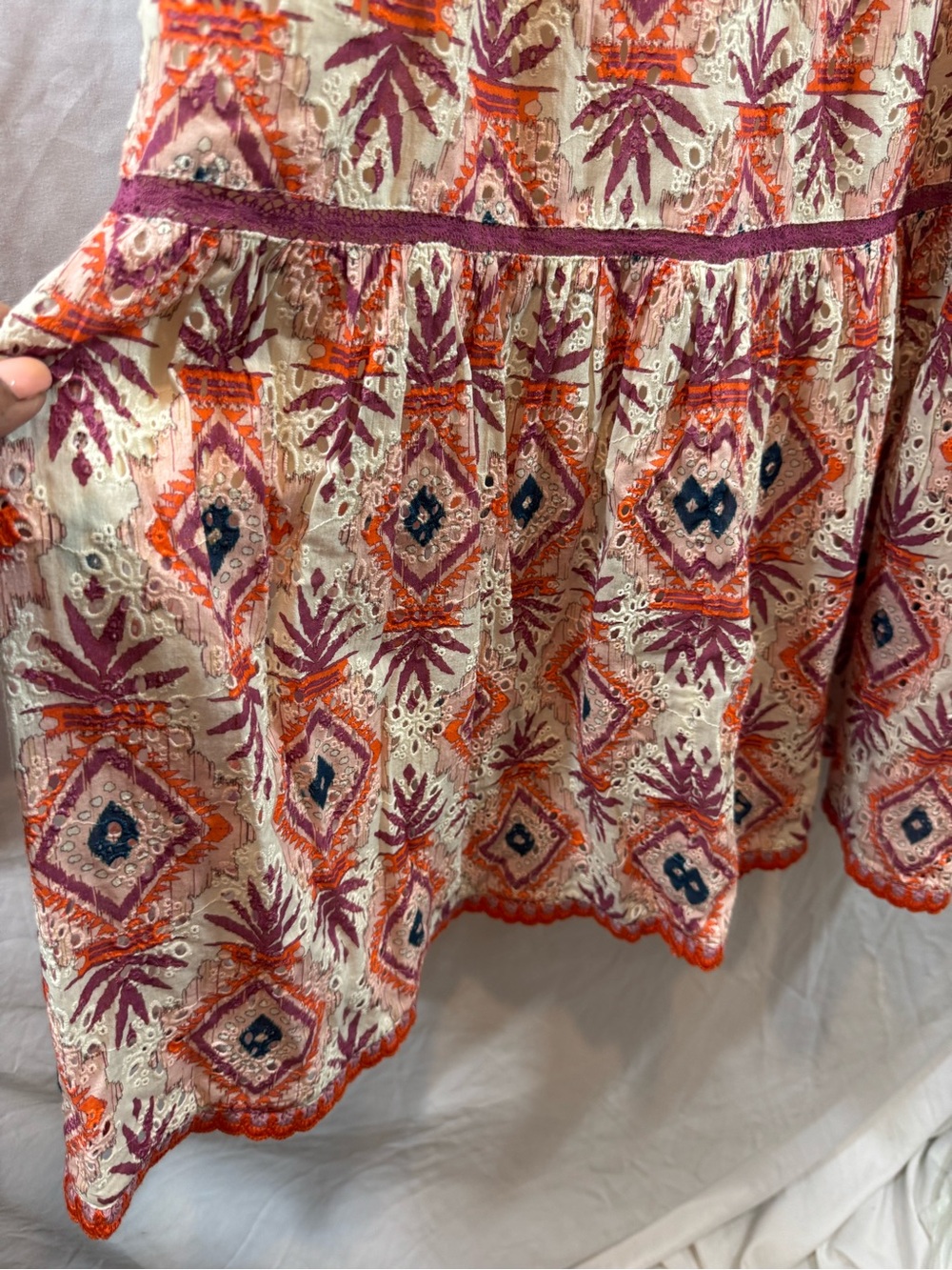 Sundance Sleeveless Cream Maxi Dress with Orange & Purple Geometric Print XL - Picture 3 of 9